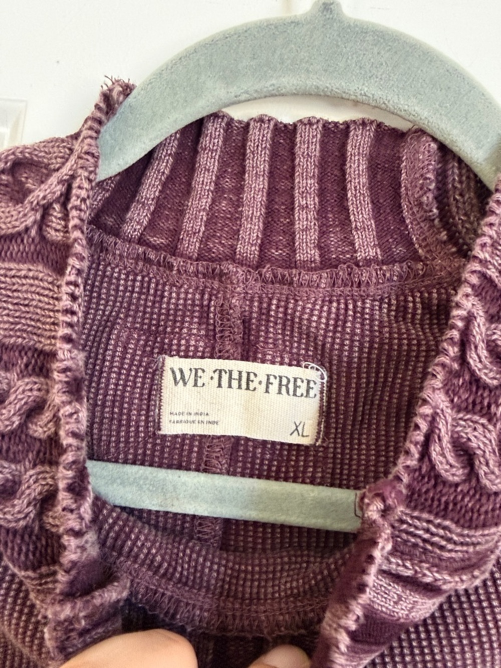 We The Free Cable-Trim Mock Neck Sweater - Plum - Picture 3 of 8